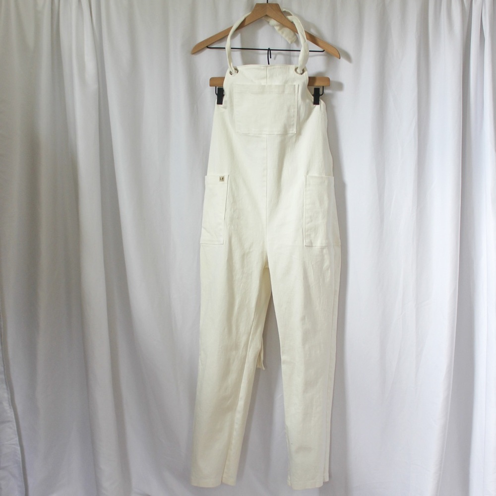 NWOT White Fashion Brand Company Overall Jumpsuit with Tie Belt size Large